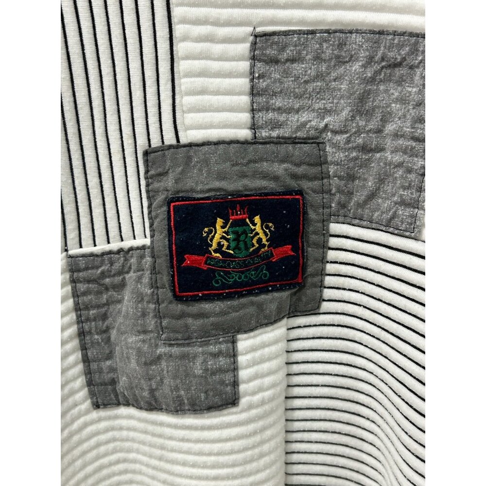 Vintage Riccardo Patchwork Ribbed Crewneck Sweater White Gray Color Block Sz Lar - Picture 4 of 9